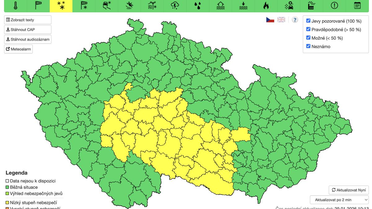 Meteorologové upravili výstrahu před sněžením, týká se už i okolí Prahy